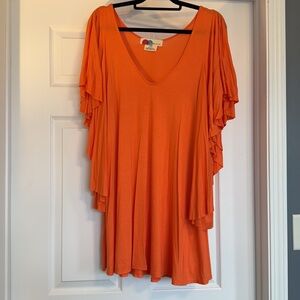 Free People Sz M Flutter sleeve dress orange
